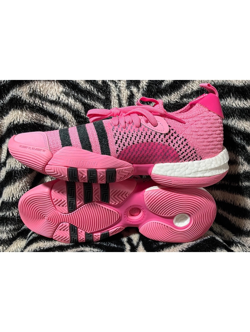 Adidas Trae Young 2.0 Basketball Shoe Pink and Black Knit Sneakers Size 9.5